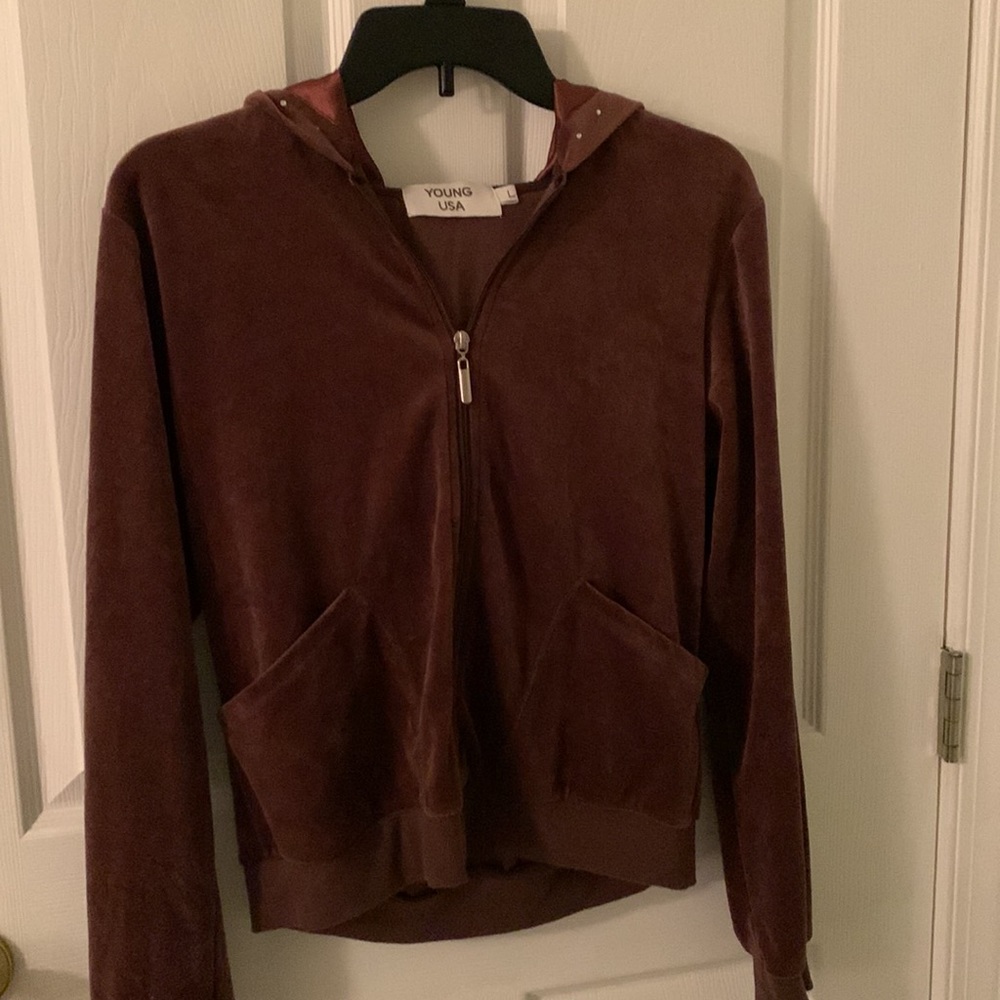 Young USA Large Cropped Velour Y2k Zip Up